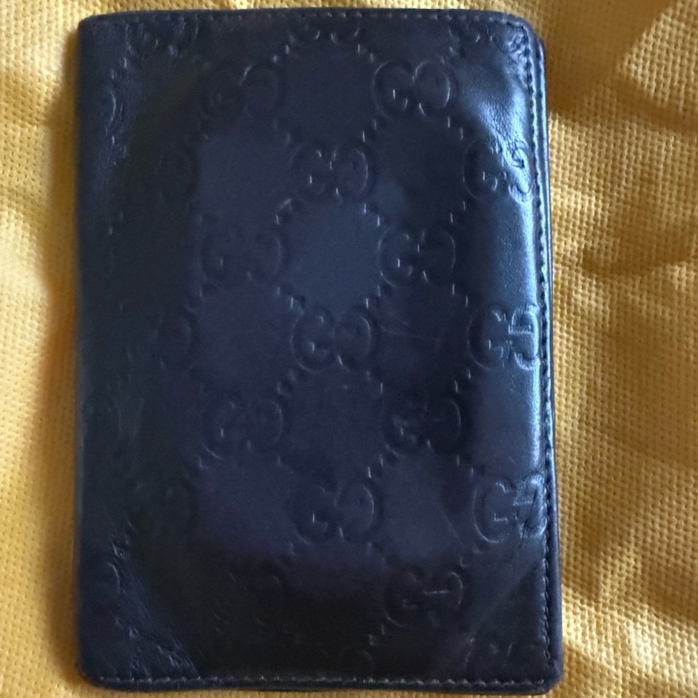 Gucci Embossed Passport Wallet Brown Leather
